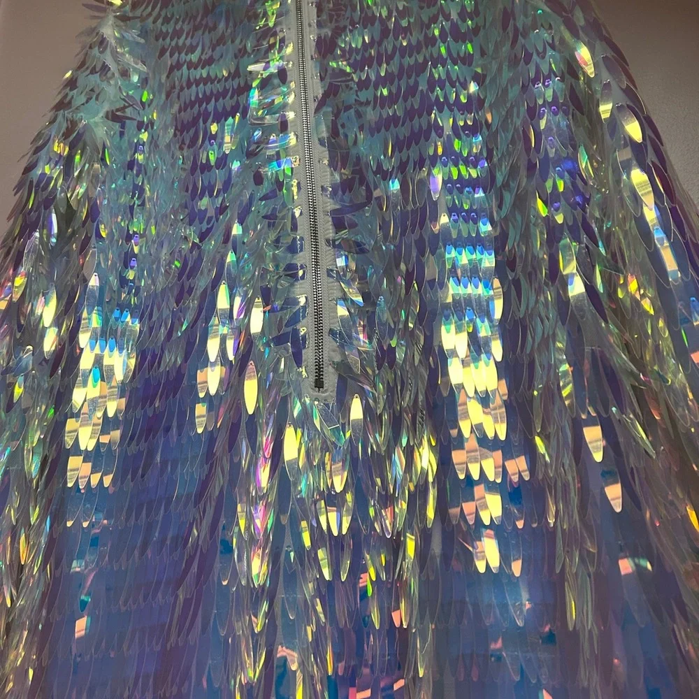 Iridescent Sequin Fringe Party Mini Body Con Dress M - Picture 15 of 16